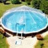 A crystal clear sun dome cover for the pool