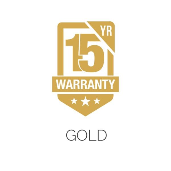 A 15 years warranty sign in gold color