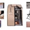 A Valerian Portable Sauna with a remote control and a chair.