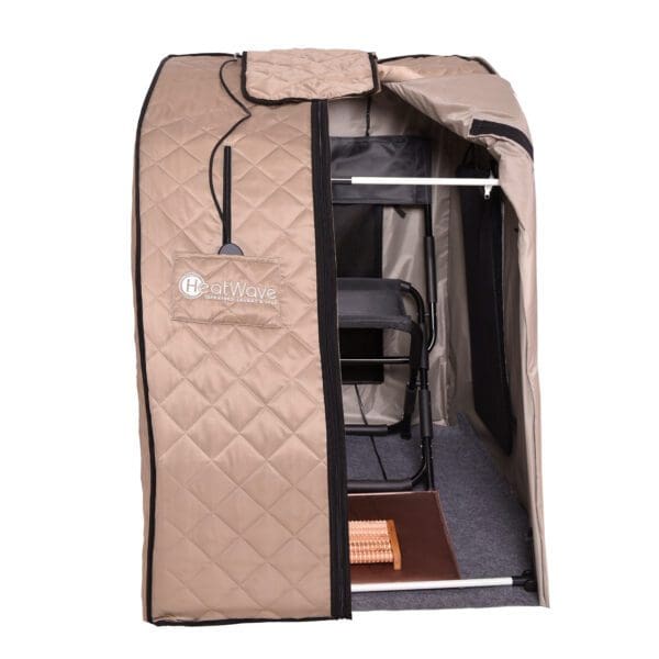 A Valerian Portable Sauna with a chair inside.