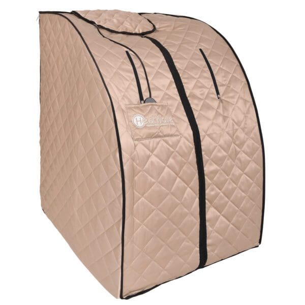 A beige Valerian Portable Sauna bag with a zippered closure.