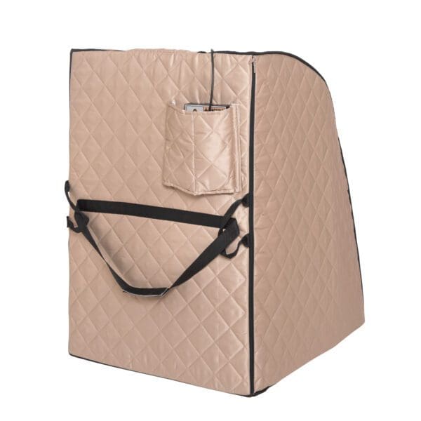 A beige quilted Valerian Portable Sauna with a zipper.