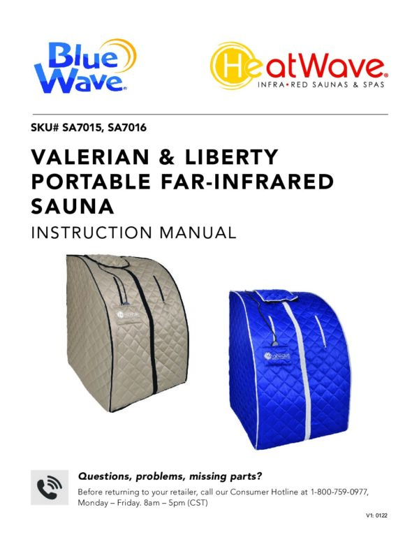 Blue wave Valerio & Liberty Portable Sauna instruction manual.