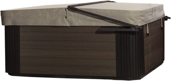 An UltraLift Standard & Deck Mount Hot Tub Spa Cover Lift with a cover on it.