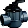 A Pentair 263029 Grey/Black Diverter Valve 2-Way 2-Inch (2-1/2-Inch Slip Outside), PVC, Grey/Black ball valve on a white background.