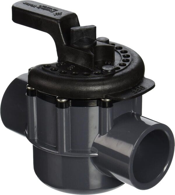 A gray plastic Pentair 263038 1-1/2-Inch 2-Way PVC Diverter Valve on a white background.