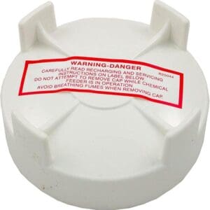 A Pentair Chlorinator Lid with a warning label on it.