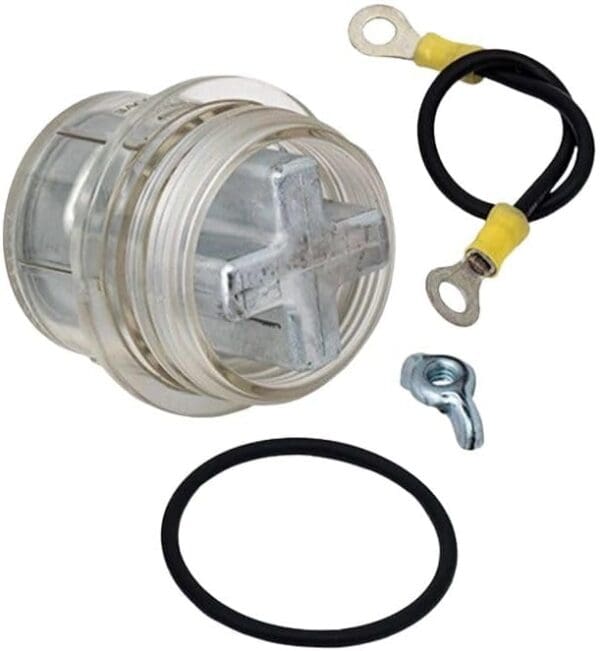 A Protek Shield, Raypak 206A-406A 017960F container with a wire and hose.