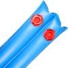Blue inflatable mattress with red valves.