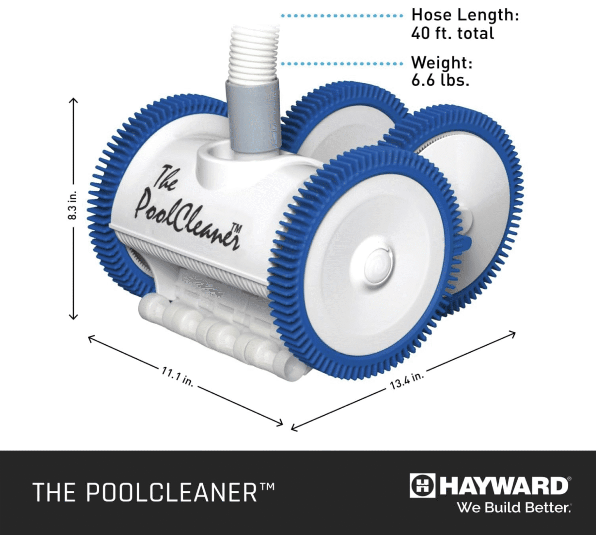 Pool cleaner with specifications and branding.