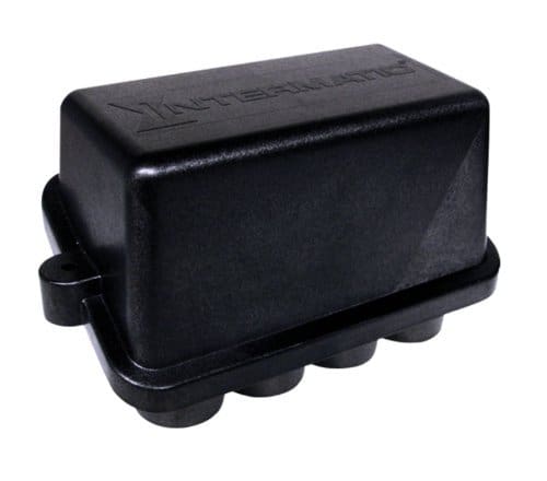 Black rectangular plastic electrical enclosure box.