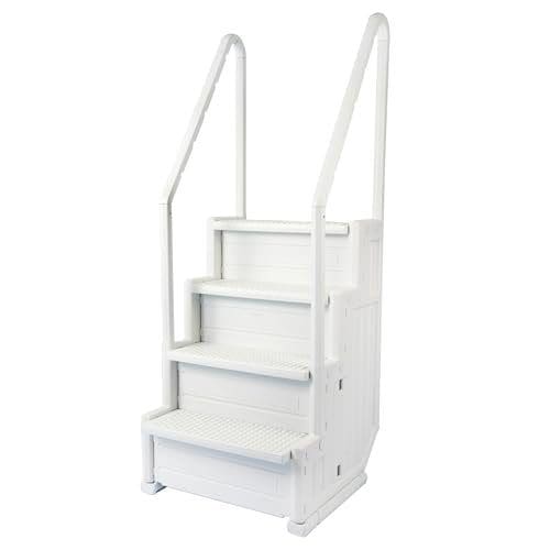 White four-step pool ladder with rails