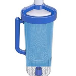 Blue pool skimmer basket with handle