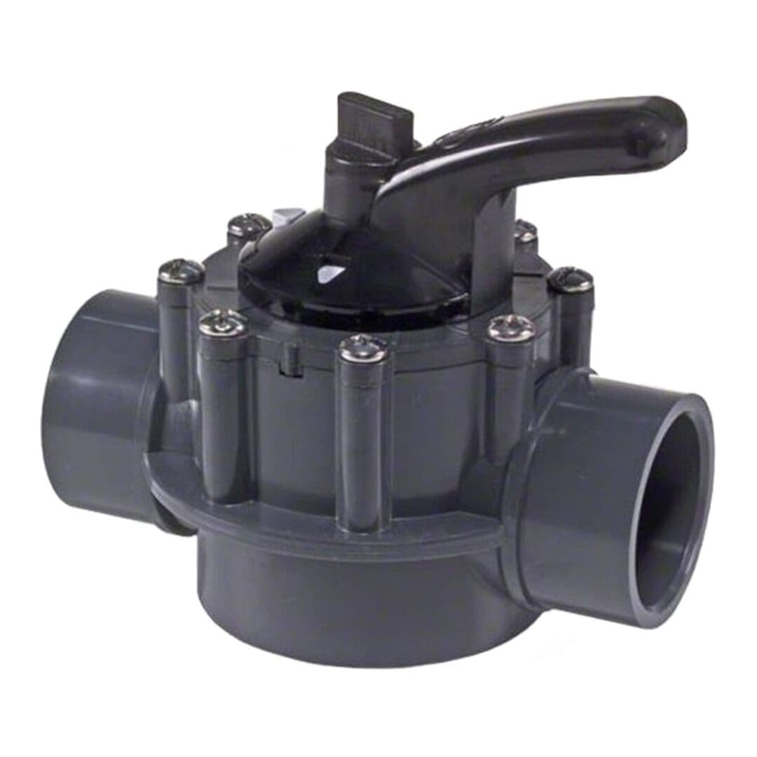 Gray PVC pool valve with black handle