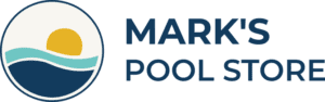Mark's Pool Store logo with sun and waves.